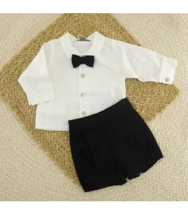 Conjunto pantalón niño negro Alisio camisa blanca con pajarita y pantalón
