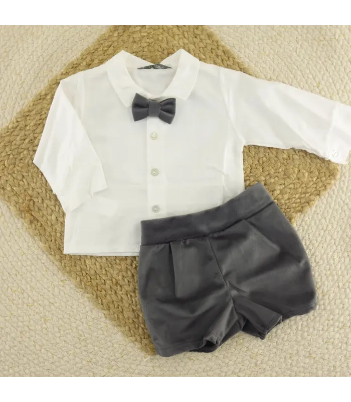 Conjunto pantalón niño gris Lips camisa blanca con pajarita y pantalón