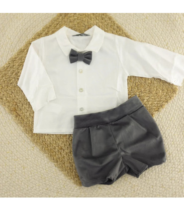 Conjunto pantalón niño gris Lips camisa blanca con pajarita y pantalón