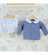Conjunto bebé porcelana azul con jersey de punto y pololo estampado de algodón