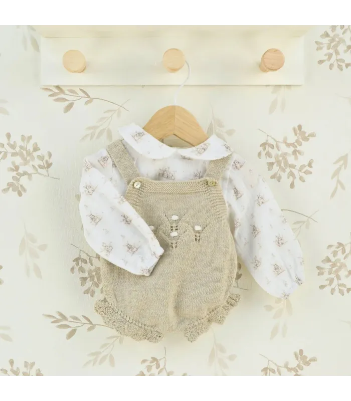 Peto bebé conejitos piedra de punto con camisa estampada de algodón