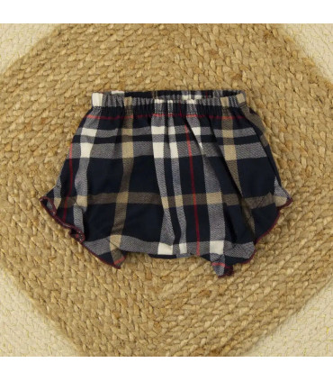 Braguita con volante marino escocés Calamaro para niña con estampado de cuadros beige, blancos y rojos