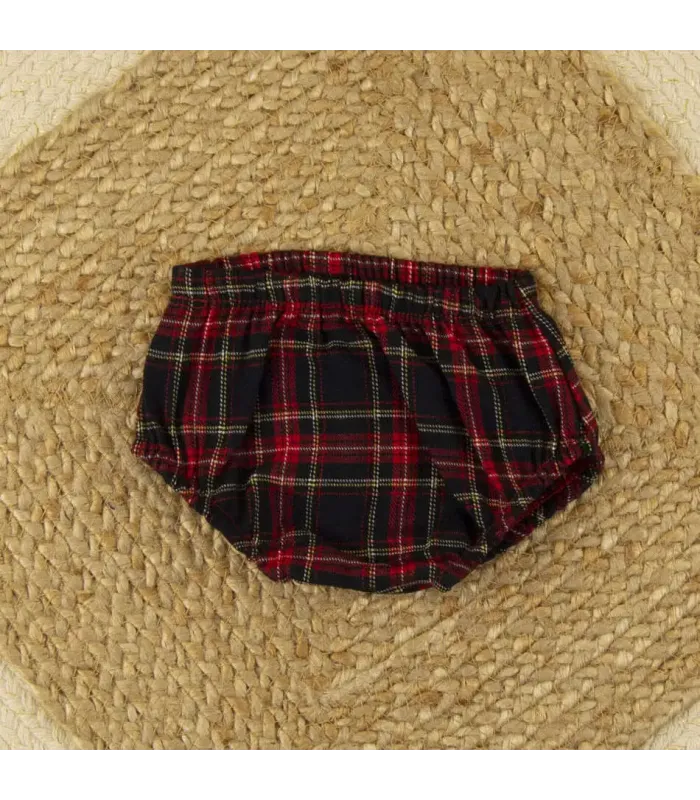 Cubrepañal rojo escocés Calamaro para niño con estampado de cuadros rojos, negros y beige