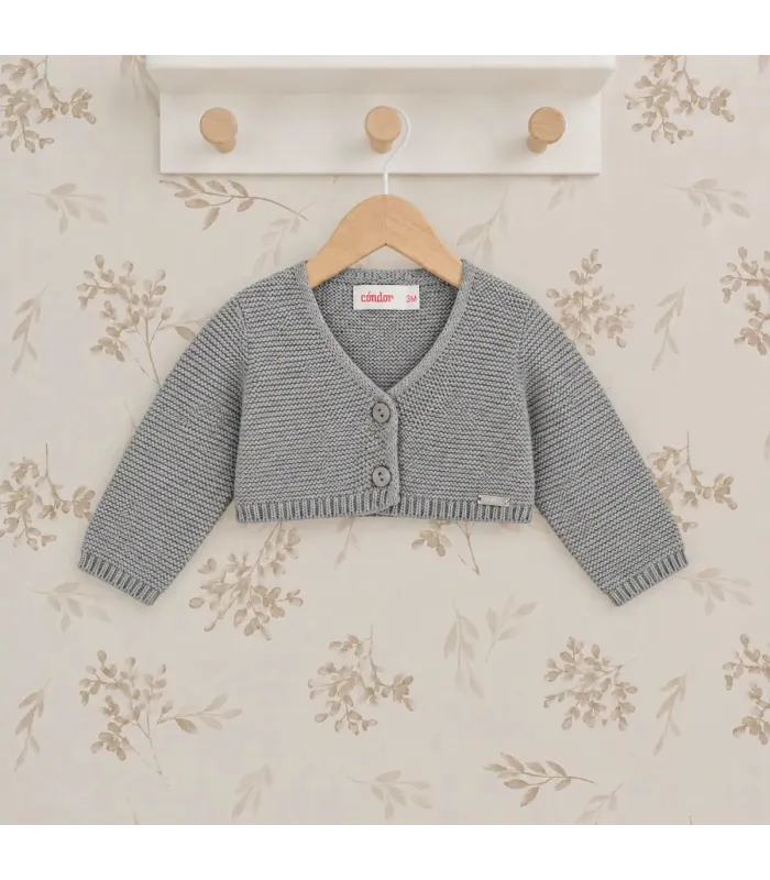 Chaqueta Cóndor Gris claro 230 de punto bobo. Fondo estudio.