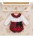 conjunto escoces de bebe en cuadros rojos y camisa banca