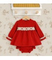 Vestido Bebé Babyfer Rojo con Encaje Beige y Braguita