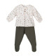Conjunto bebé Calamaro navideño con camisa estampada y polaina verde. Fondo blanco.