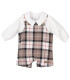 Peto de cuadros beige y negro con camisa blanca para bebé Calamaro. Fondo blanco.
