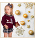 Conjunto navideño granate para bebé con jersey de Papá Noel y pololo de cuadros Calamaro
