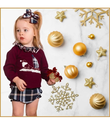 Conjunto navideño granate para bebé con jersey de Papá Noel y pololo de cuadros Calamaro