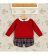 Conjunto infantil Babyfer con jersey rojo y pantalón de cuadros escoceses.Fondo estudio.