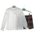 Conjunto infantil Marta y Paula de camisa blanca y falda de cuadros.Fondo blanco.