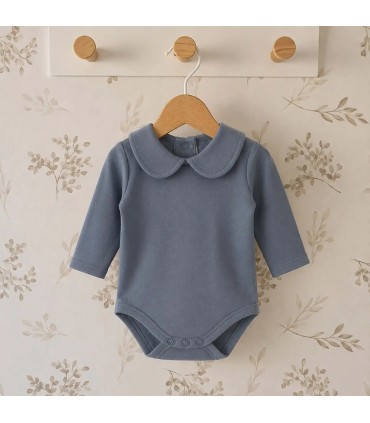 body bebé denim cuello clásico manga larga algodón elastano elegante cómodo