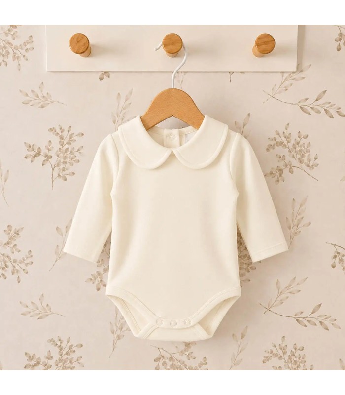 body bebé crudo cuello clásico manga larga algodón elastano elegante cómodo