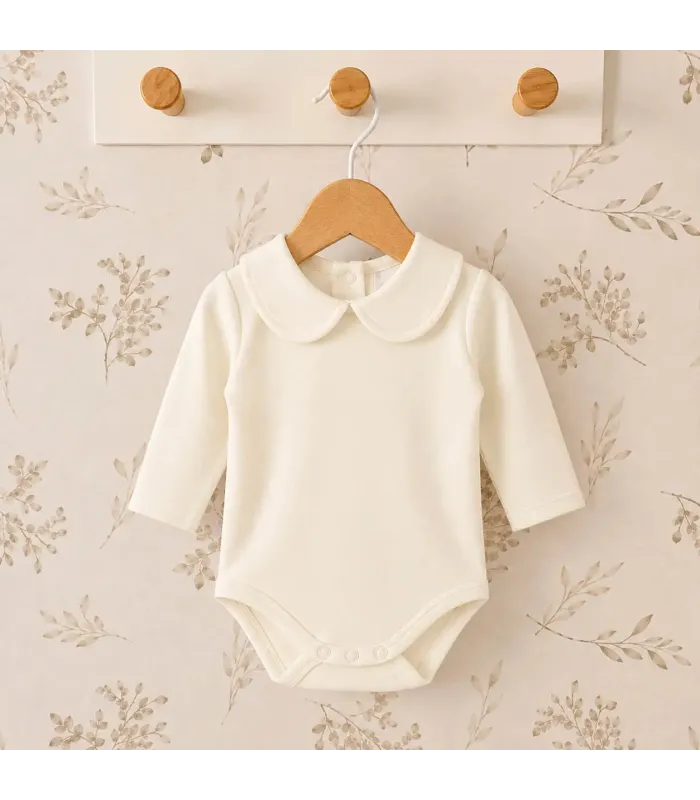 body bebé crudo cuello clásico manga larga algodón elastano elegante cómodo
