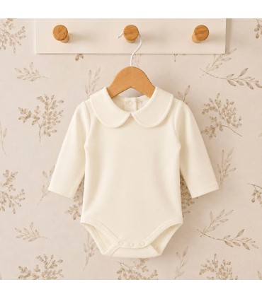 body bebé crudo cuello clásico manga larga algodón elastano elegante cómodo