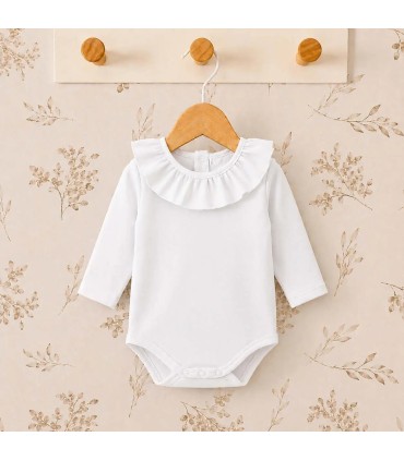 body bebé blanco volante manga larga algodón elastano elegante cómodo