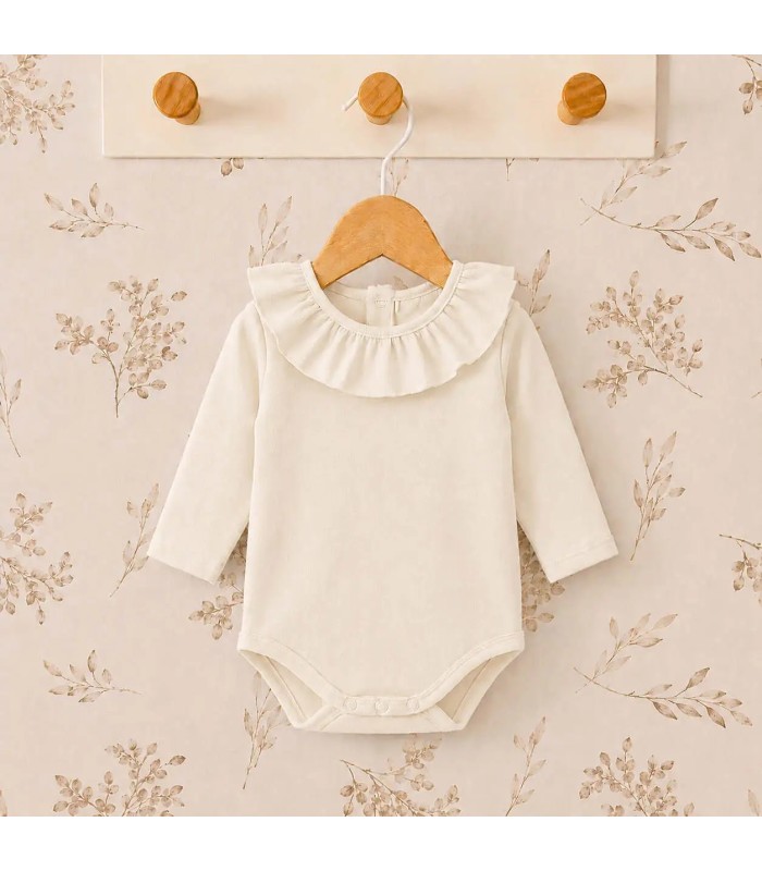 body bebé crudo volante manga larga algodón elastano elegante cómodo