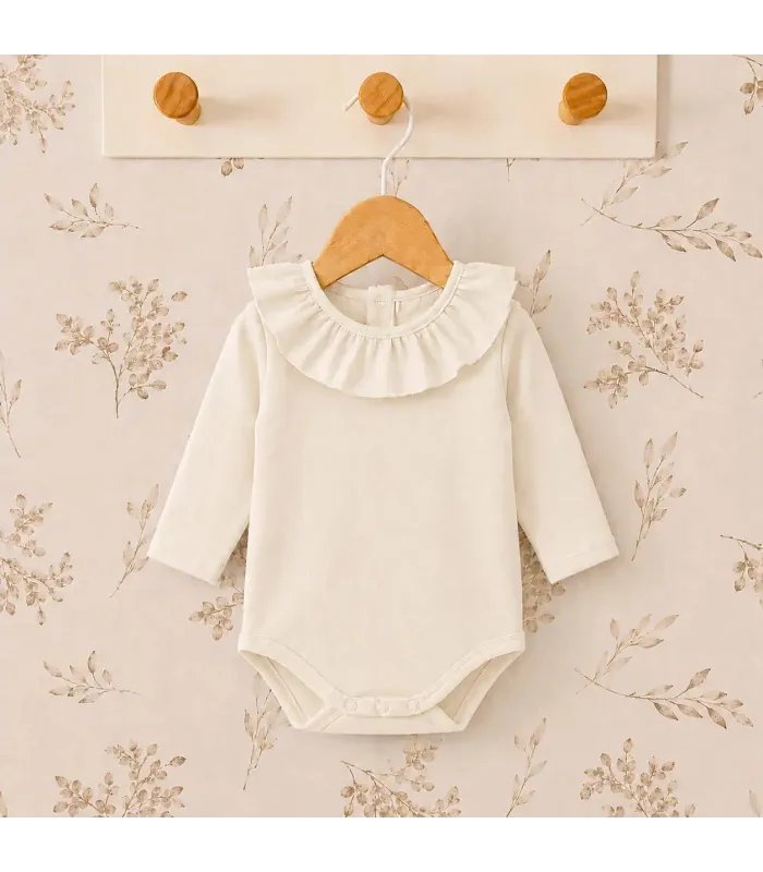 body bebé crudo volante manga larga algodón elastano elegante cómodo
