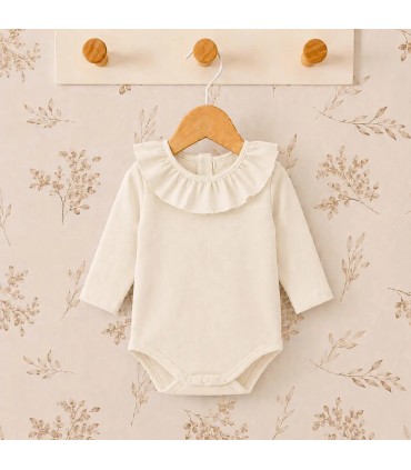 body bebé crudo volante manga larga algodón elastano elegante cómodo