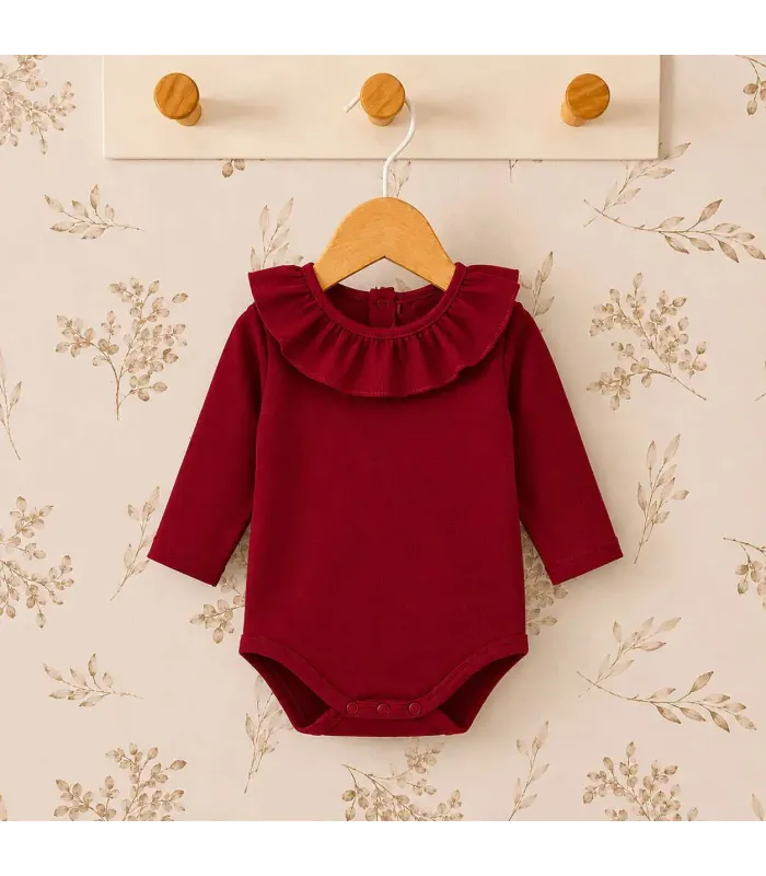body bebé granate volante manga larga algodón elastano elegante cómodo