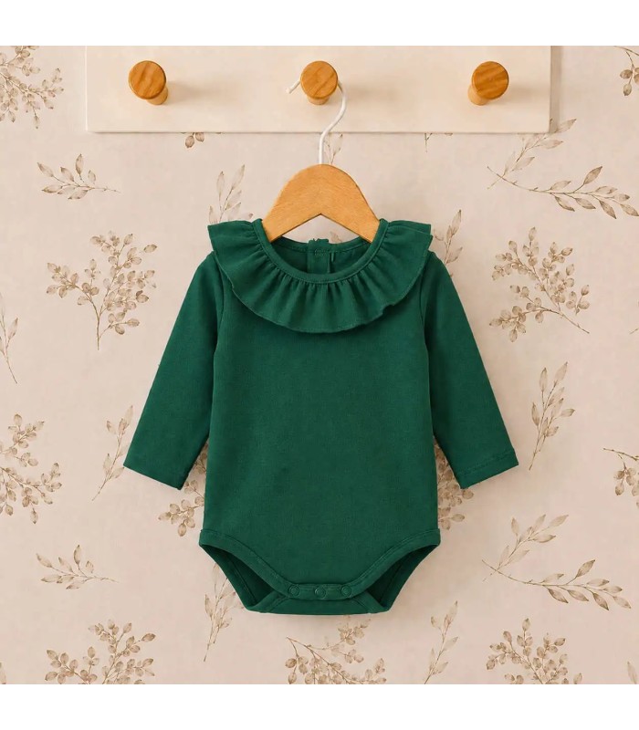 body bebé verde volante manga larga algodón elastano elegante cómodo