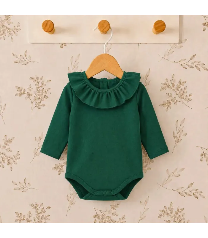 body bebé verde volante manga larga algodón elastano elegante cómodo