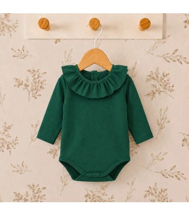 body bebé verde volante manga larga algodón elastano elegante cómodo