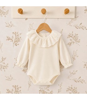 body bebé crudo volante bordado manga larga algodón elastano elegante cómodo