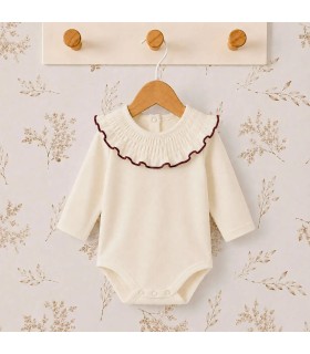 body bebé granate volante ribete manga larga algodón elastano elegante cómodo