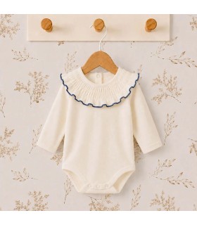 body bebé azul volante ribete manga larga algodón elastano elegante cómodo