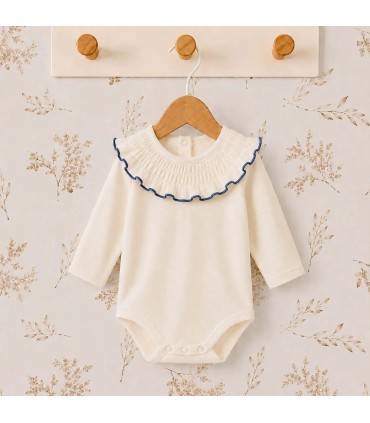 body bebé azul volante ribete manga larga algodón elastano elegante cómodo