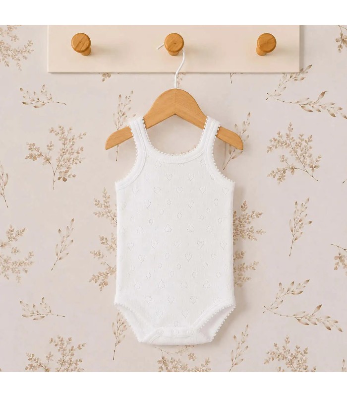 body bebé blanco tirantes calado corazones algodón verano transpirable