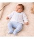Niño con Conjunto polaina bebé celeste de algodón con camiseta blanca bordada y pantalón con pie colección Antas Calamaro