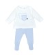 Conjunto Polaina bebé azul cielo algodón con cuello bordado detalle delicado primera puesta invierno en fondo blanco