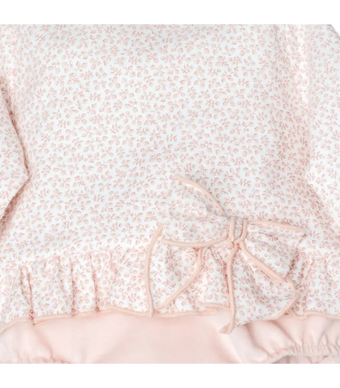 Diseño del Pelele bebé nude empolvado con microestampado algodón volante inferior detalle delicado manga larga