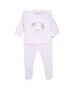 Conjunto Polaina bebé rosa algodón elástico suave dibujo central invierno detalle tejido en fondo blanco