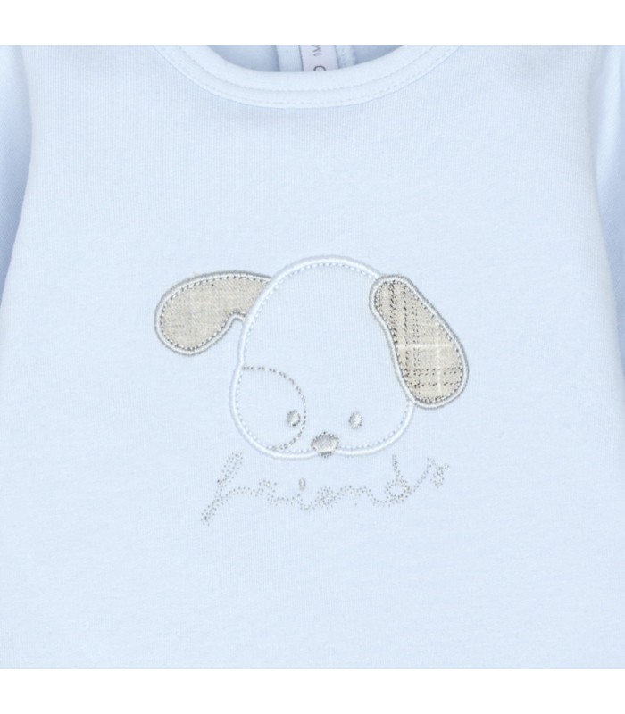 Diseño del conjunto polaina bebé celeste algodón suave dibujo central invierno detalle tejido