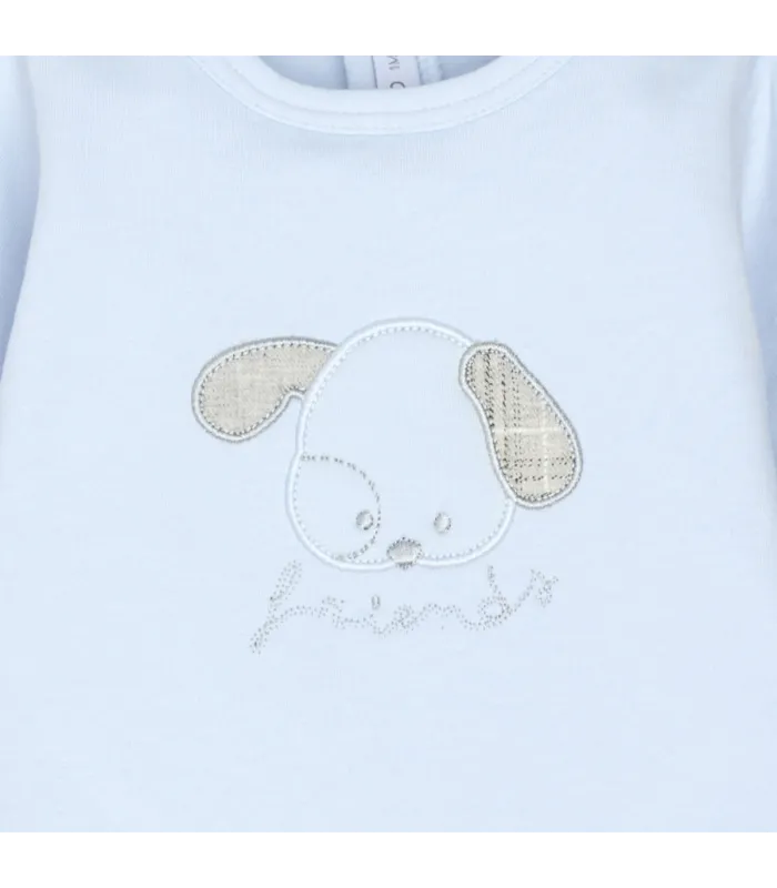 Diseño del conjunto polaina bebé celeste algodón suave dibujo central invierno detalle tejido