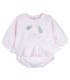 Conjunto Pololo bebé rosa algodón suave volante dibujo central invierno detalle tejido en fondo blanco
