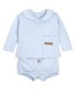 Conjunto Pololo bebé celeste algodón suave cuello bebé bolsillo delantero invierno detalle tejido en blanco