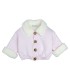 Detalles de chaqueta bebé rosa algodón suave interior borreguito botones invierno detalle tejido en fondo blanco