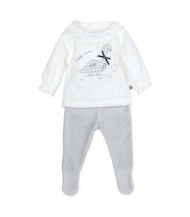 Conjunto Polaina bebé gris dibujo dinosaurio infantil textura suave invierno en fondo blanco