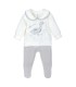 Conjunto Polaina bebé gris cuello dibujo dinosaurio suave invierno en fondo blanco