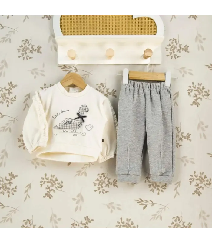 Conjunto sport niña gris algodón elastano sudadera volante pantalón textura suave