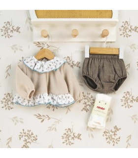Conjunto Pololo bebé crudo volante cuello estampado ribete celeste pololo algodón invierno