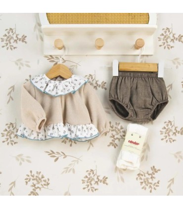 Conjunto Pololo bebé crudo volante cuello estampado ribete celeste pololo algodón invierno