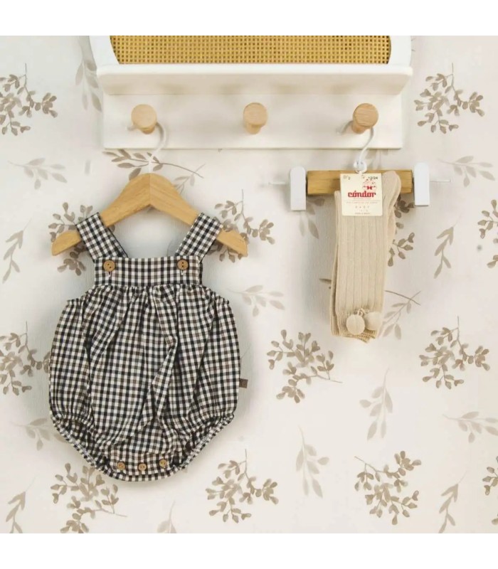 Peto bebé chocolate cuadros algodón tirantes botones diseño clásico invierno