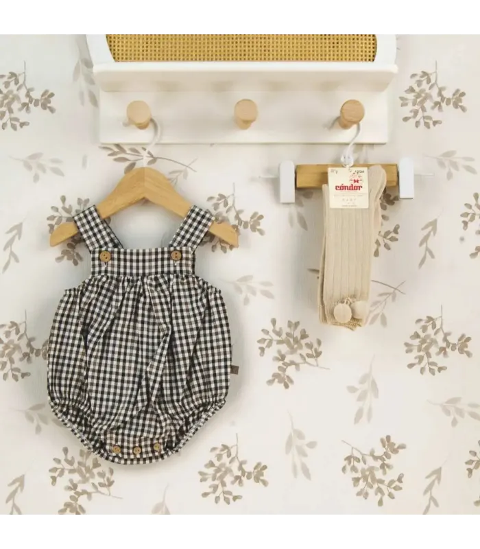 Peto bebé chocolate cuadros algodón tirantes botones diseño clásico invierno