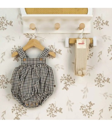 Peto bebé chocolate cuadros algodón tirantes botones diseño clásico invierno